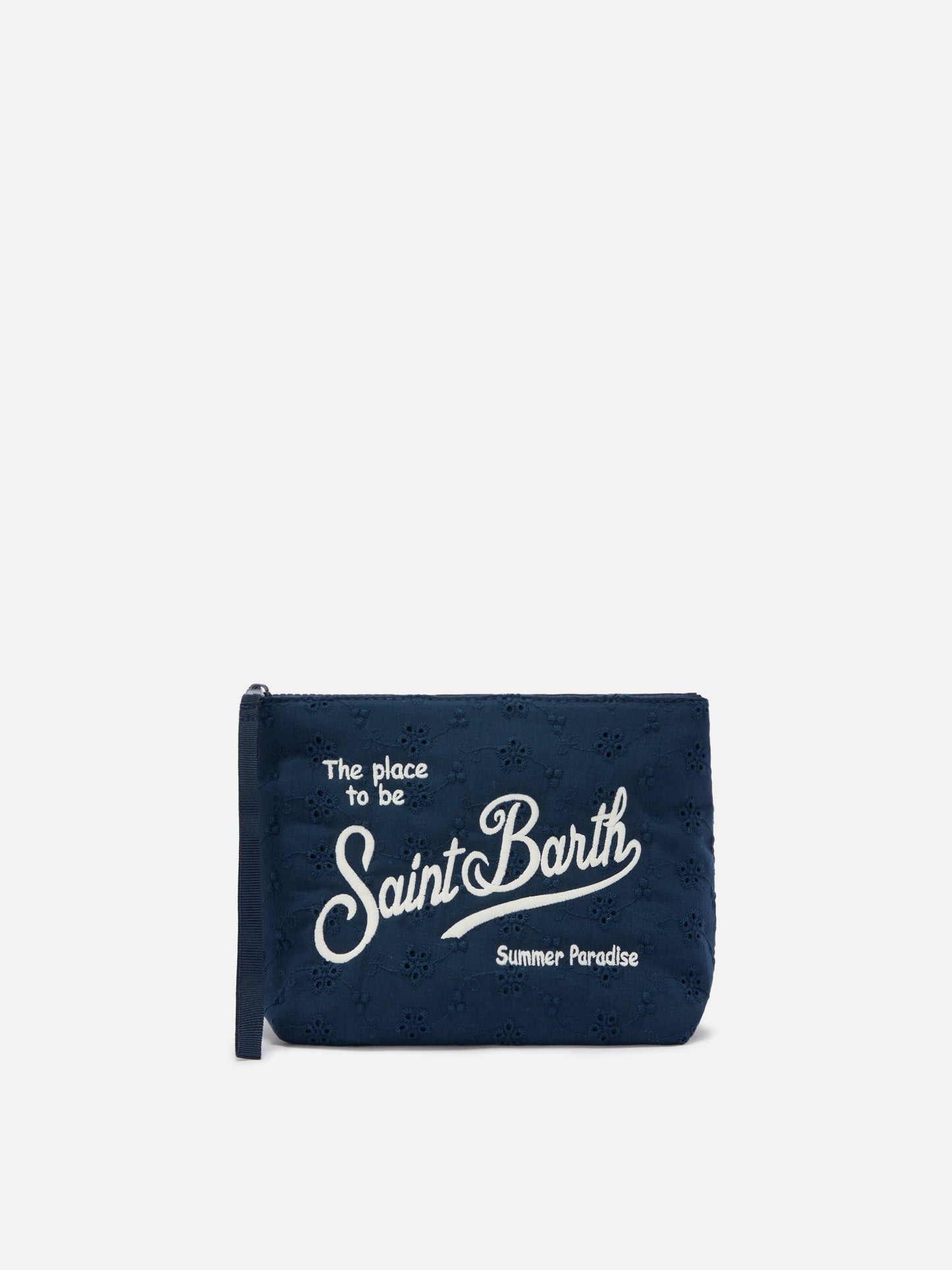 Pochette Aline in cotone sangallo blu