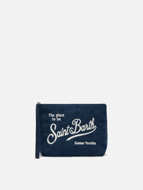 Pochette Aline in cotone sangallo blu