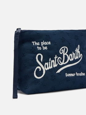 Pochette Aline in cotone sangallo blu