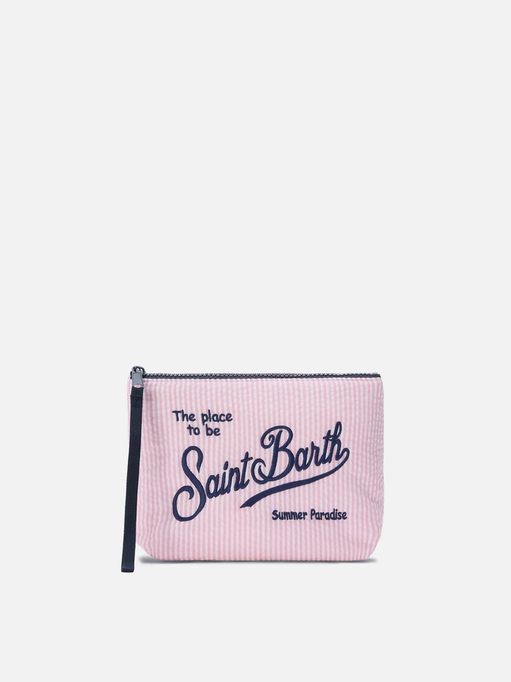 Aline pink striped seersucker cotton pouch