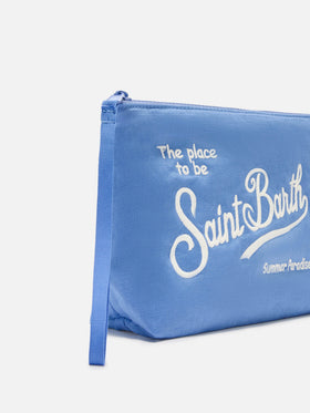 Aline light blue solid color linen pouch