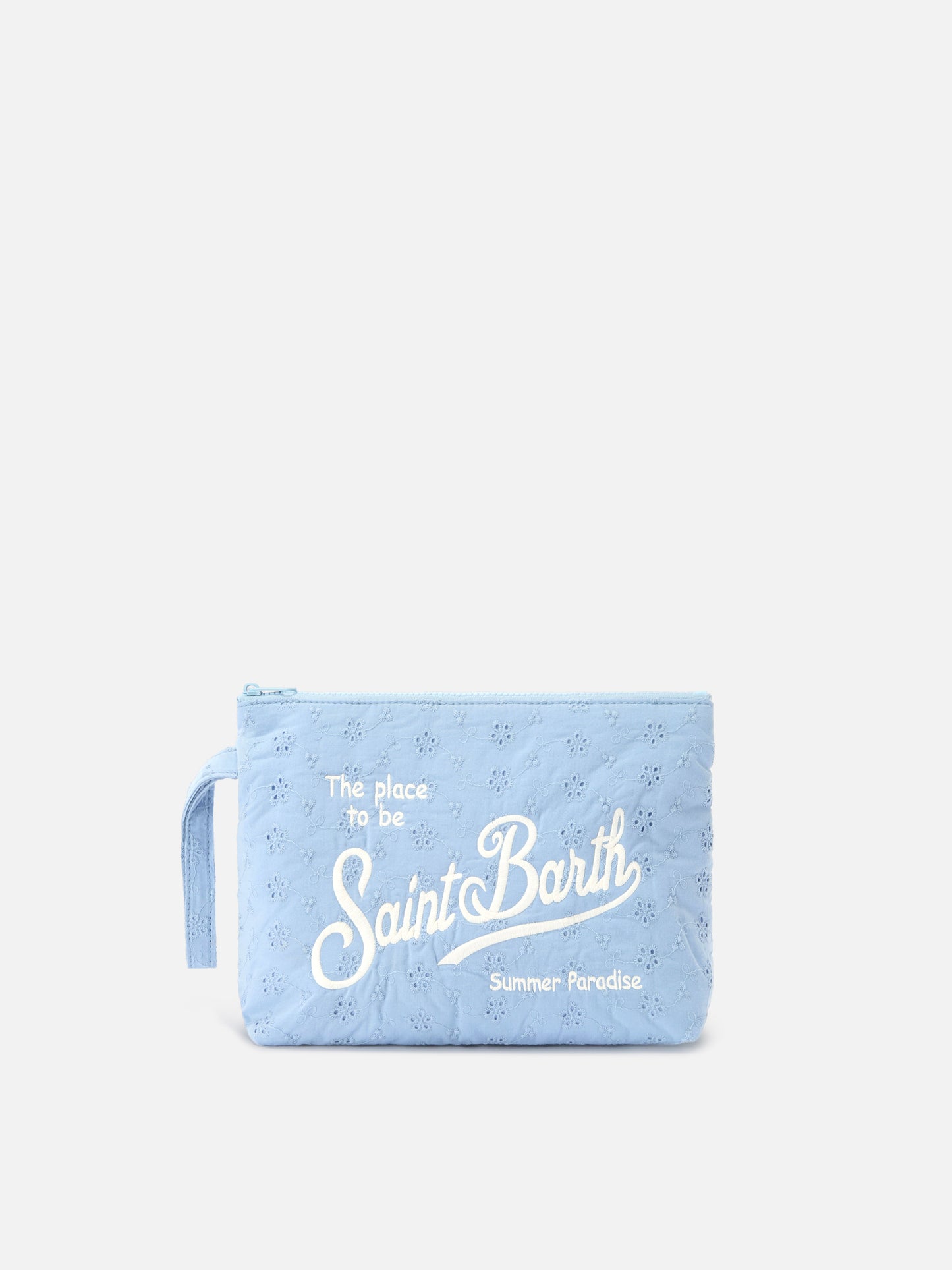 Aline light blue broderie anglaise cotton pouch