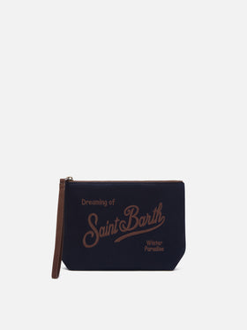 Marineblauer blue Aline aus gewachstem pochette mit Logostickerei 