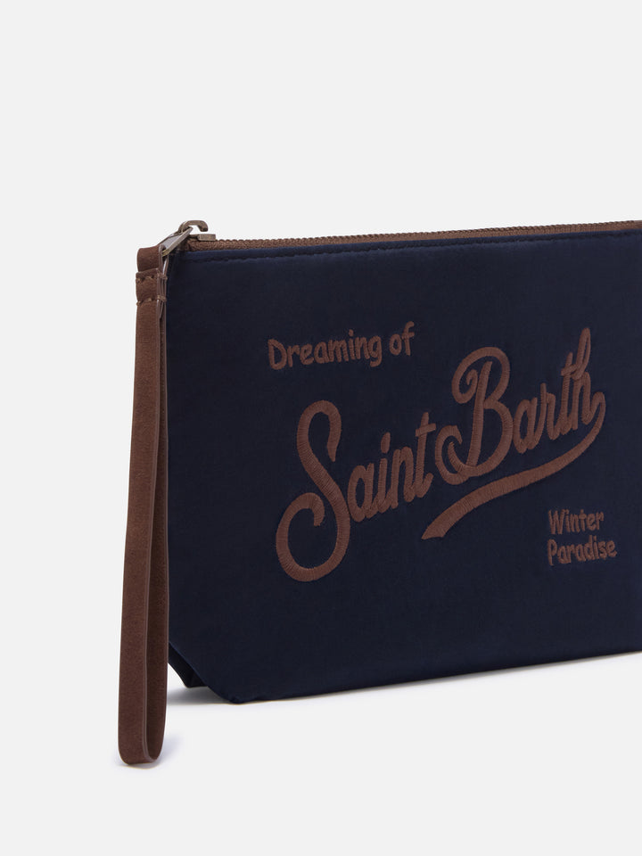 blue Aline encerado azul marino pochette con bordado del logotipo 
