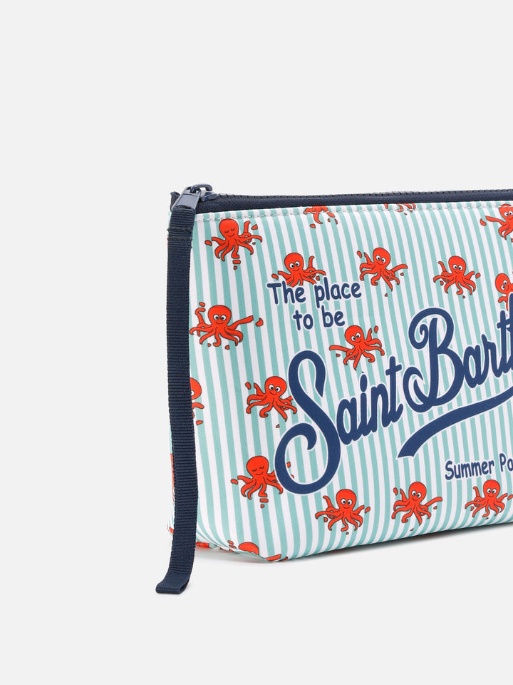 Pochette Aline in scuba a righe con stampa polipetti
