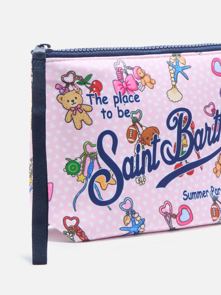 Aline scuba pink pouch with Charms Party print