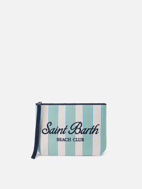 Aline scuba pouch with mint green stripes and Beach Club logo