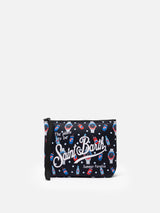 Aline scuba pochette with watch and drink  print