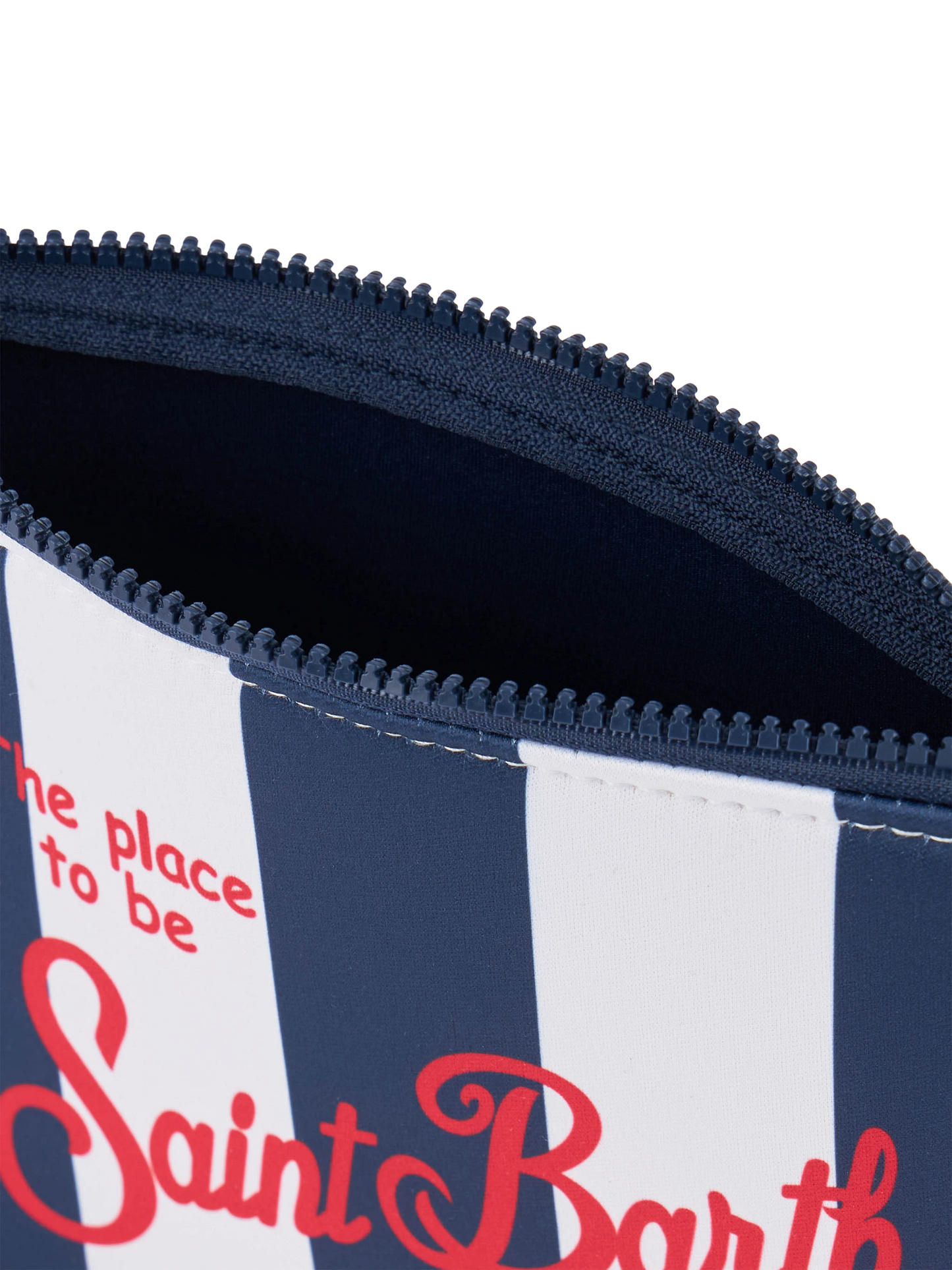 Pochette Aline in scuba con stampa a righe blu