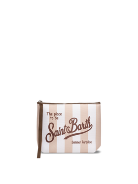 Pochette Aline in scuba con stampa a righe beige