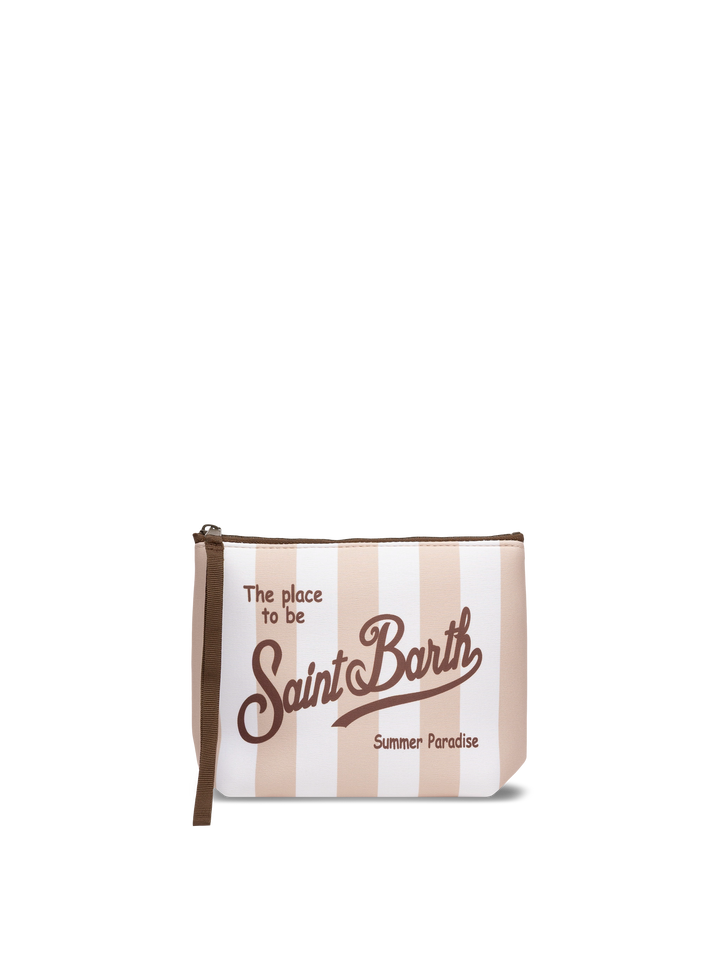 Pochette Aline in scuba con stampa a righe beige
