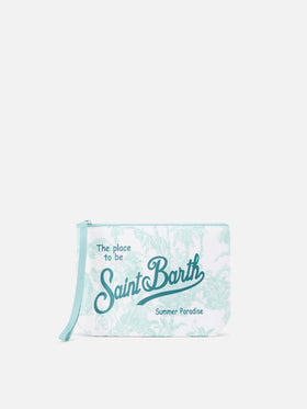 Pochette Aline in scuba con stampa Toile de Jouy verde