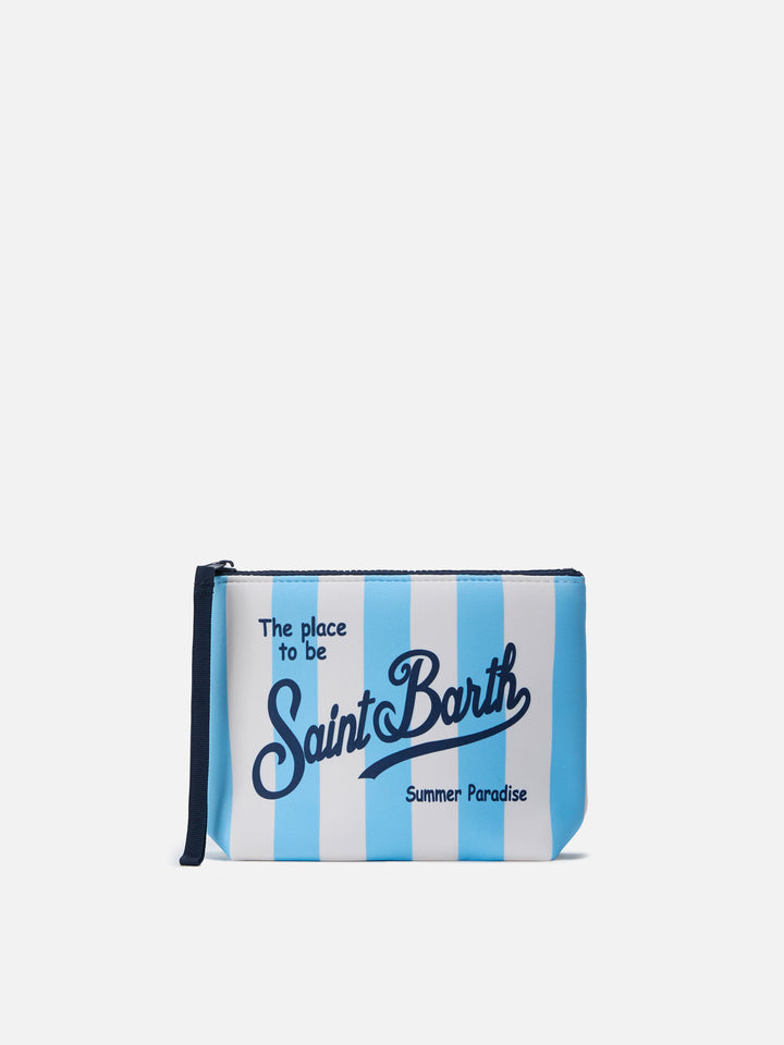 Light blue Aline scuba pouch with stripes pop print