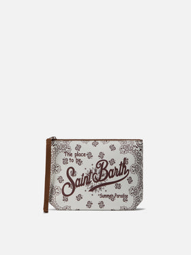 Aline scuba pouch with beige and boredaux bandana print
