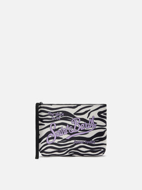 Aline scuba pouch with zebra print