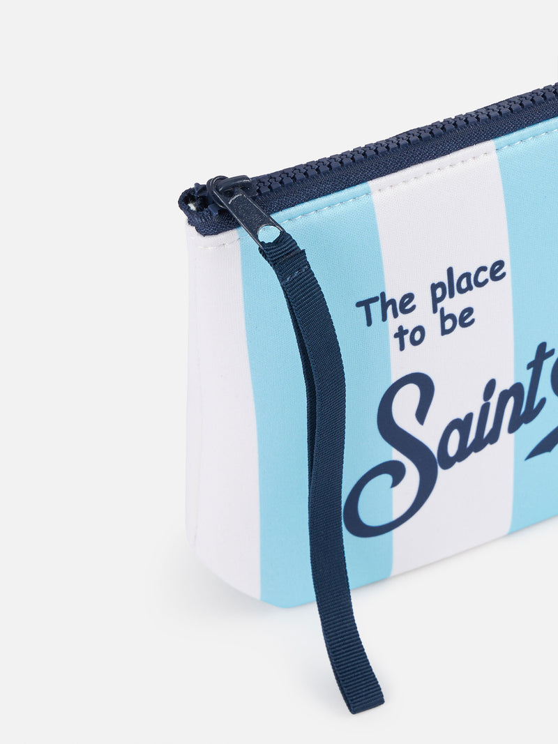 Hellblau gestreifte Scuba-Pochette Aline