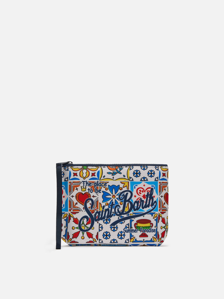 Aline scuba pouch with majolica print