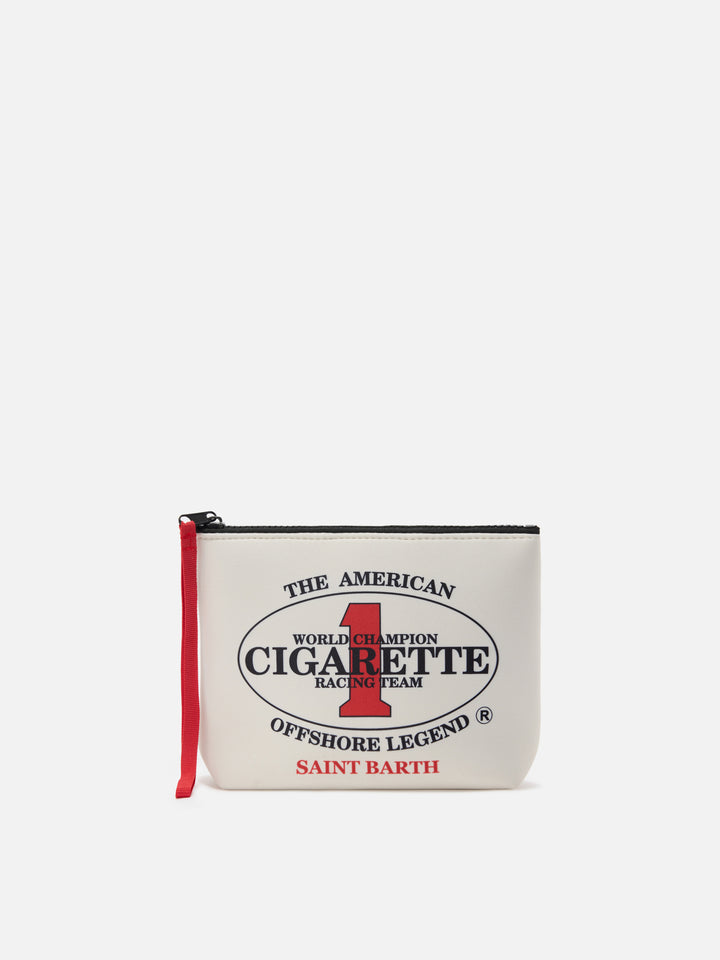 Pochette Aline in scuba bianca con ricamo Cigarette Racing Team | Special Edition