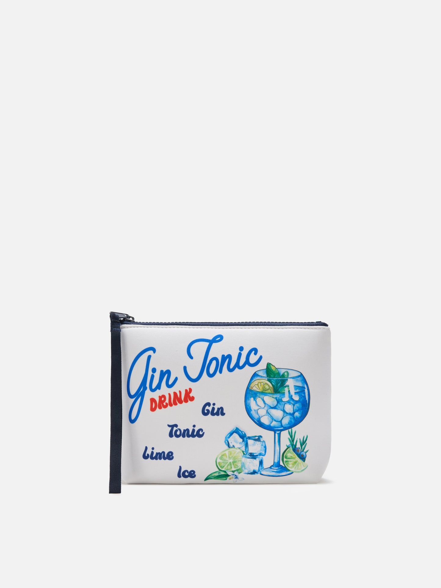 Aline white scuba pouch with Gin Tonic recipe print
