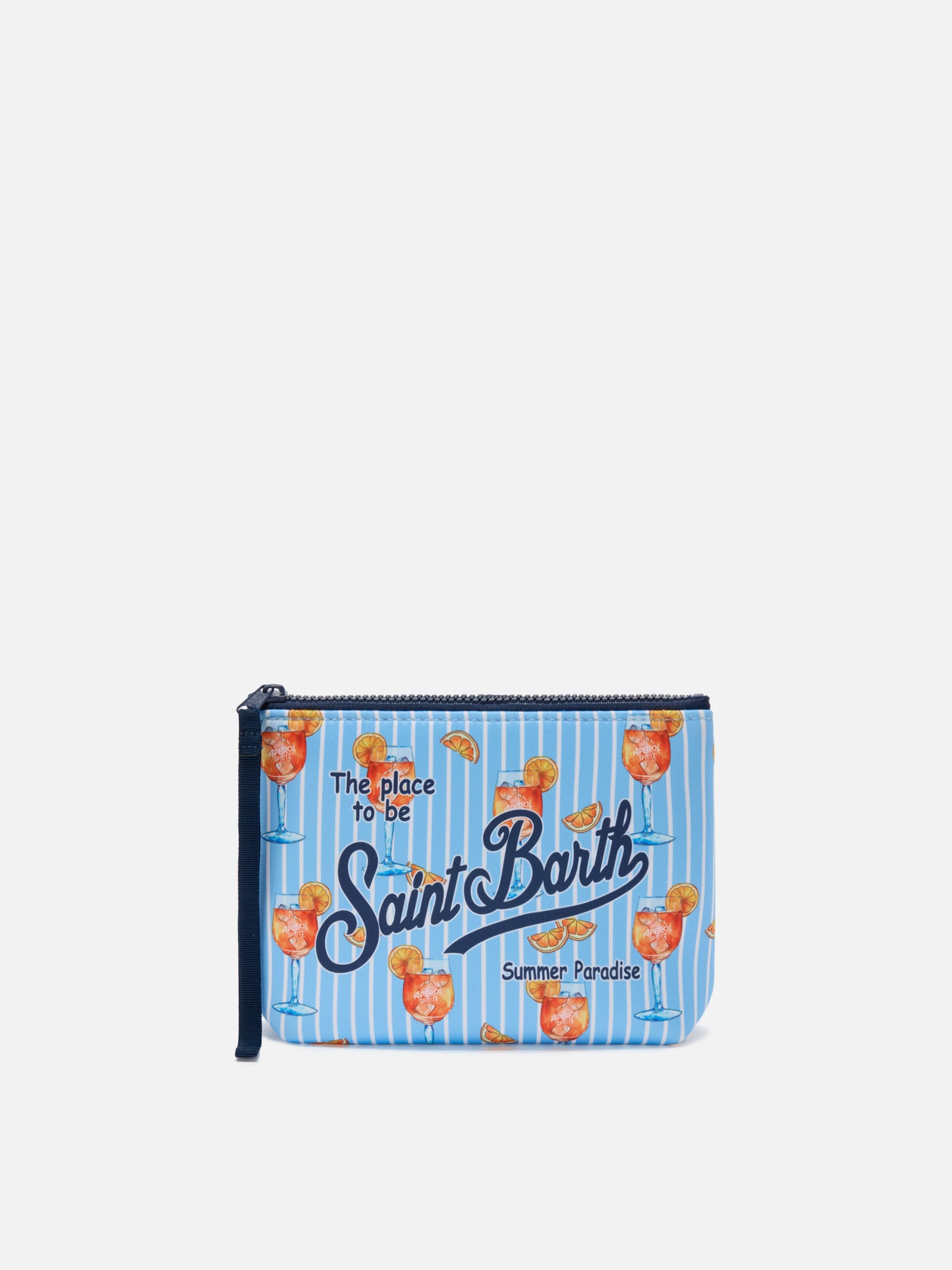 Pochette Aline in scuba a righe azzurre con stampa Spritz