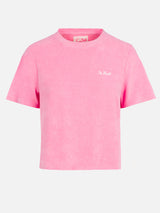Woman pink terry cotton crewneck t-shirt Emilie