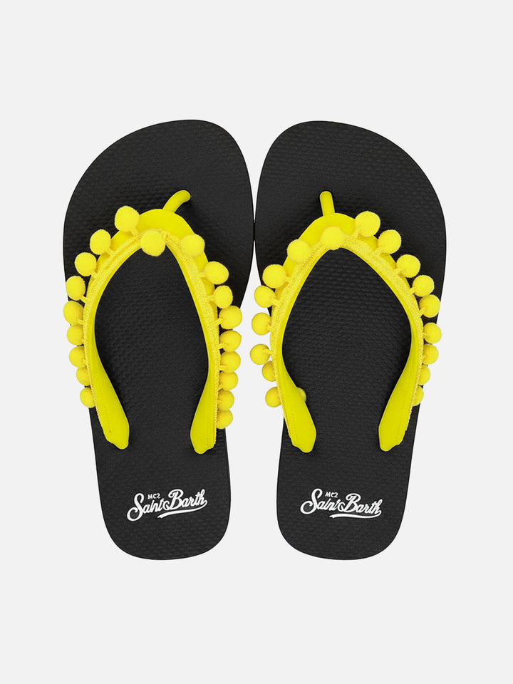 Alma flip flops in black and fluo yellow