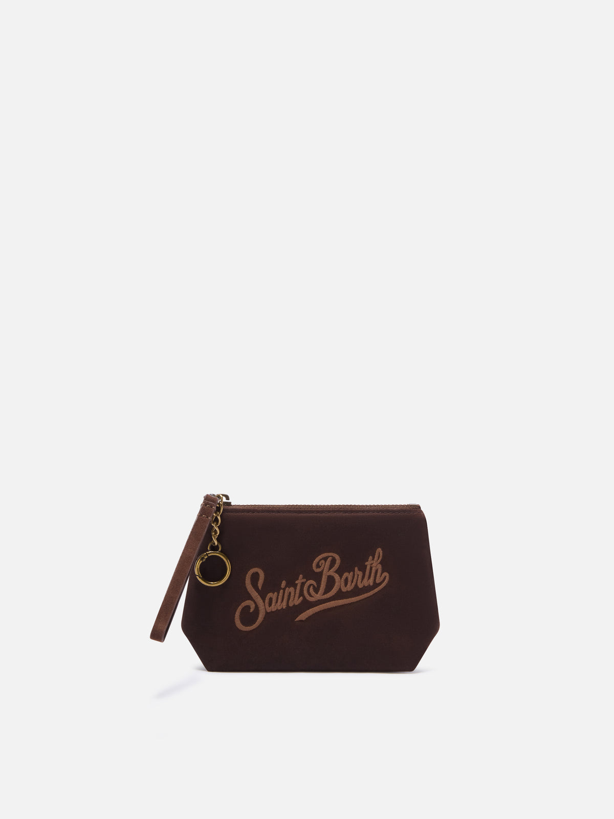 pouch cirée Brown Mini Aline avec broderie du logo 