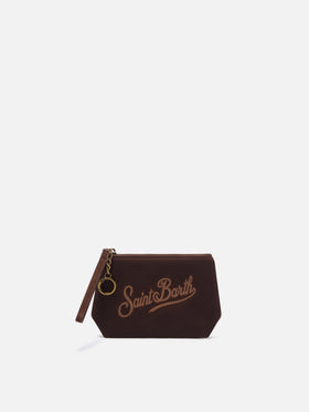 pouch cirée Brown Mini Aline avec broderie du logo 