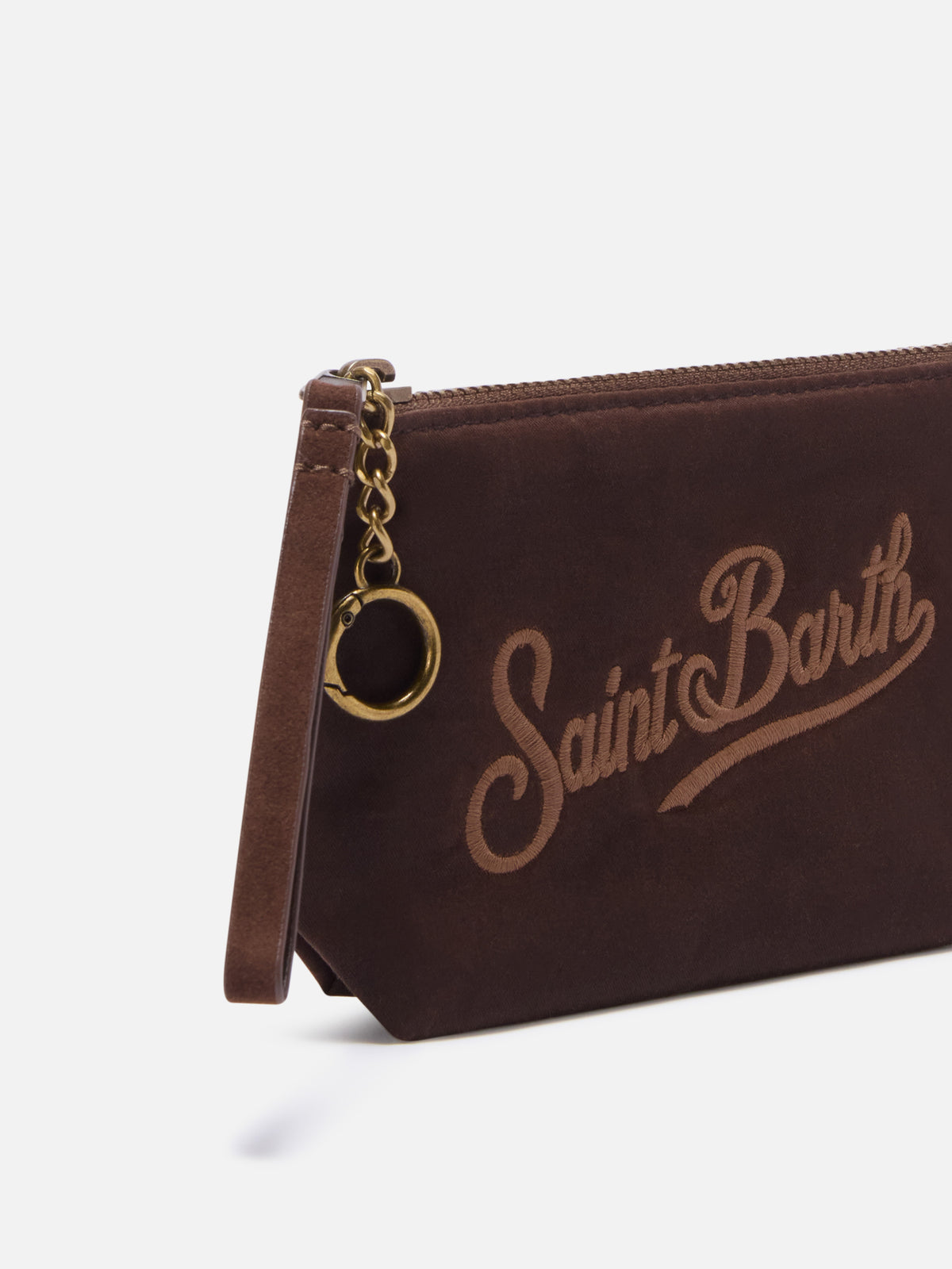 pouch cirée Brown Mini Aline avec broderie du logo 