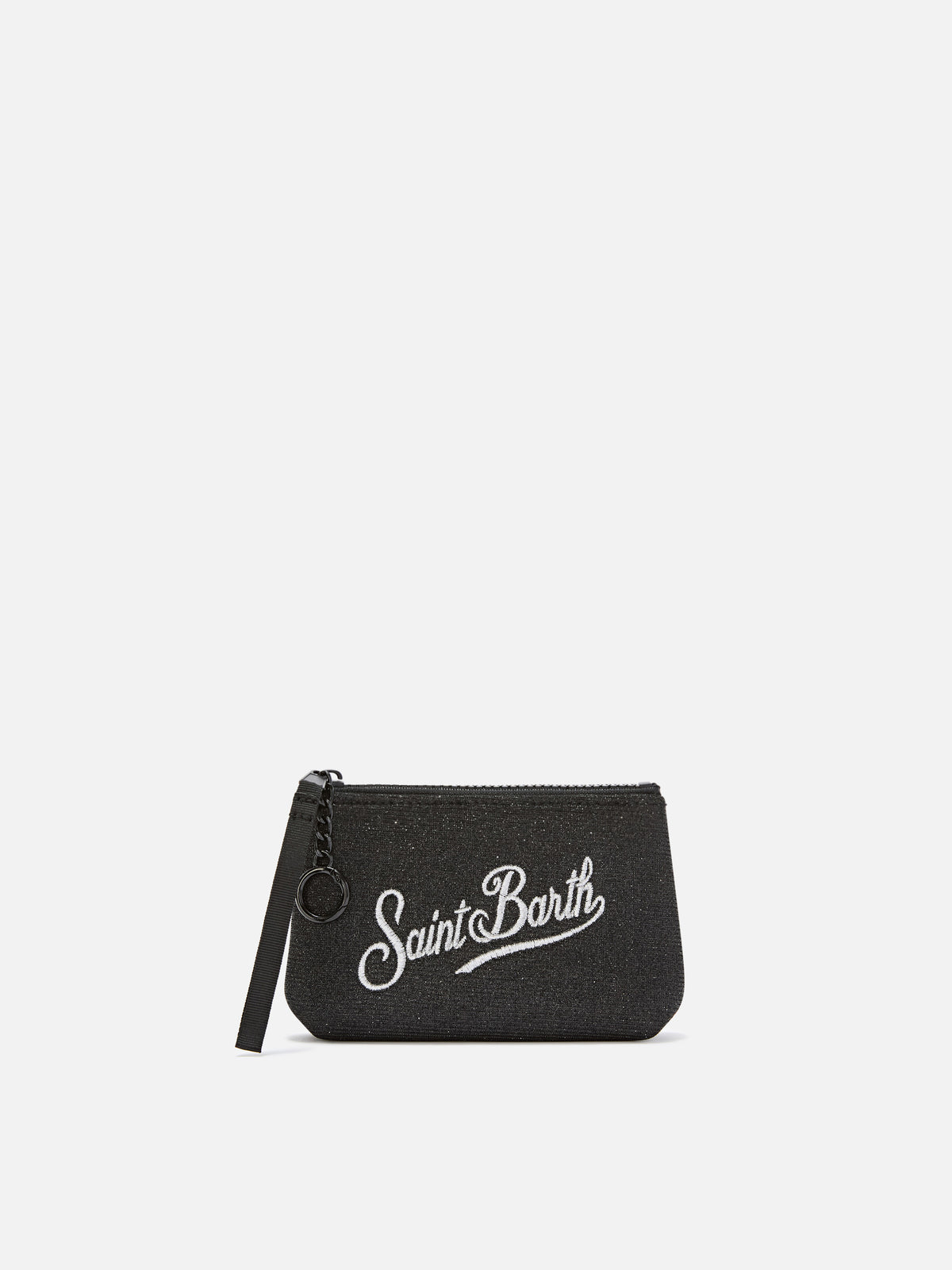 Schwarzer Mini-Aline aus Lurex pouch mit Logostickerei 