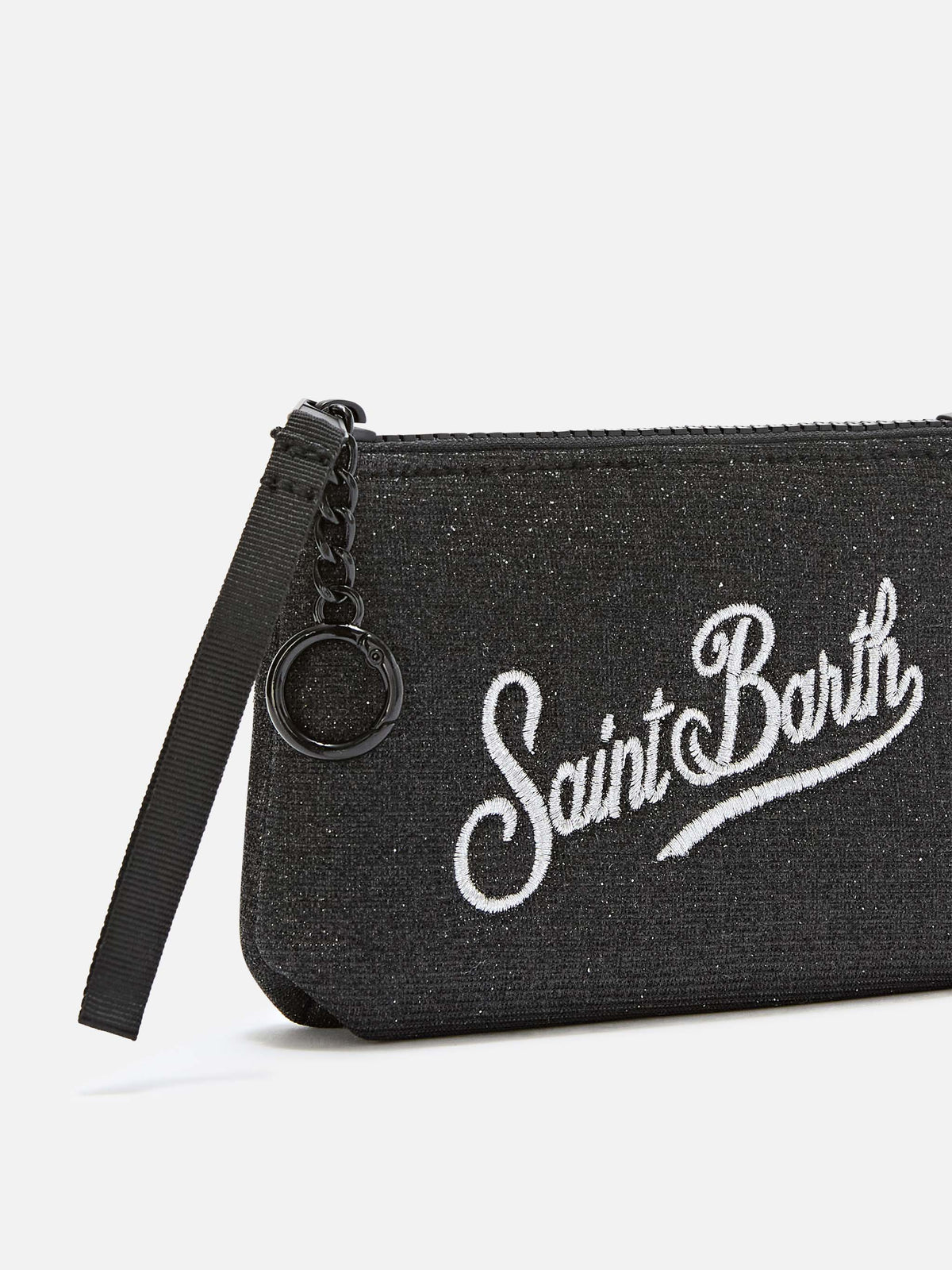 Schwarzer Mini-Aline aus Lurex pouch mit Logostickerei 