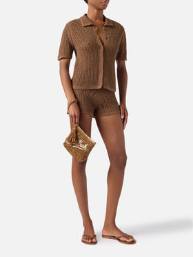 Brown Almyra crochet shorts