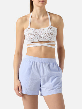 Top in cotone crochet Alanis con motivo floreale