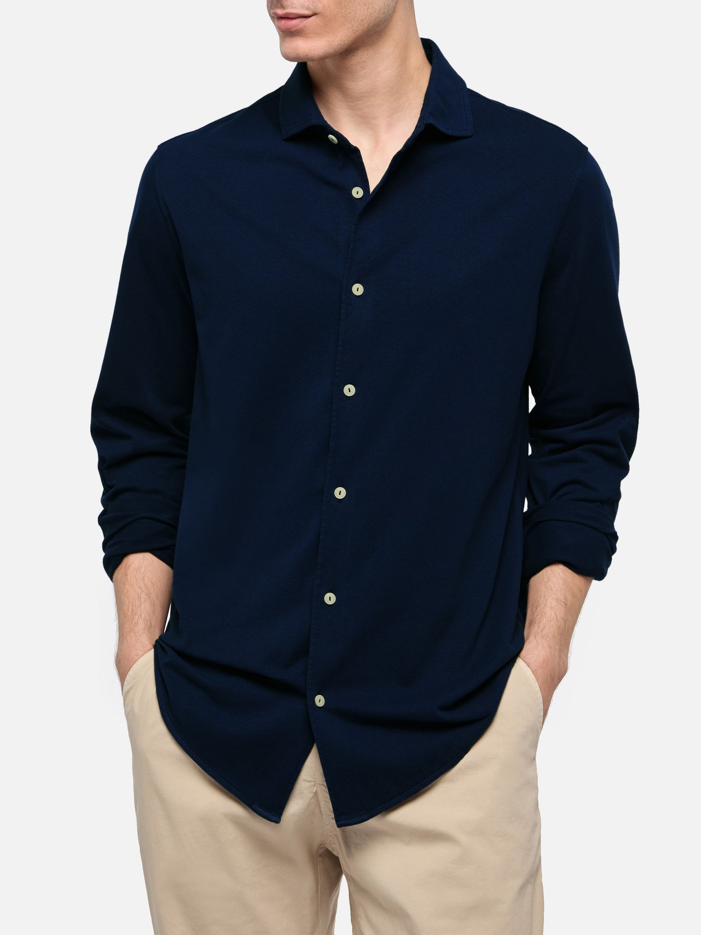 Amalfi navy blue jersey piquet shirt