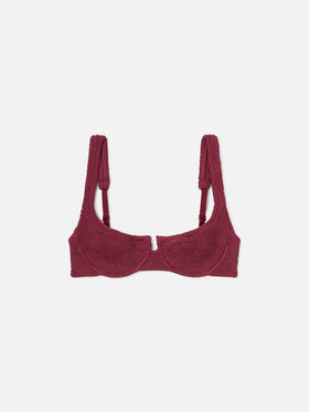 Top bikini Amira balconette in tessuto crinkle bordeaux