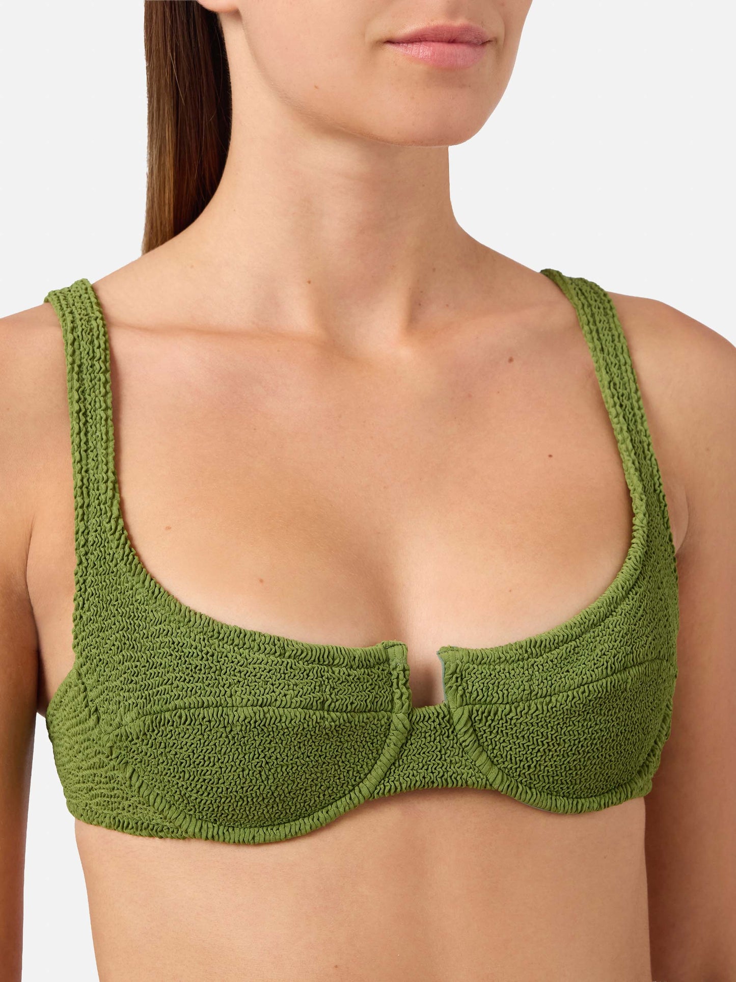 Top bikini Amira balconette in tessuto crinkle verde militare