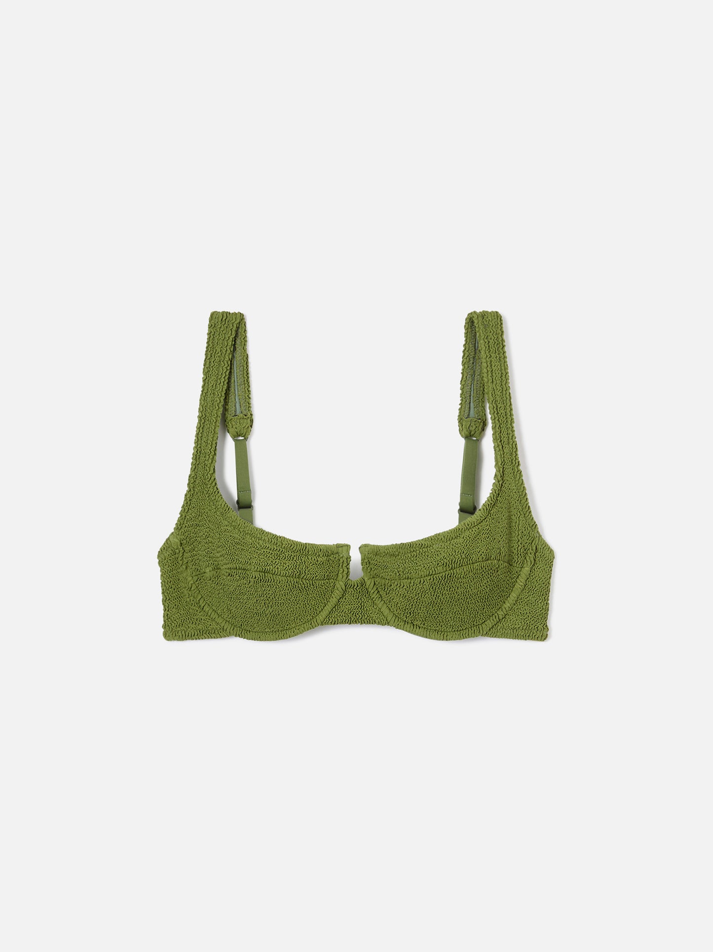 Top bikini Amira balconette in tessuto crinkle verde militare