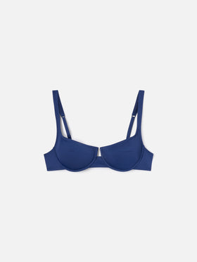 Amira balconette bikini top in solid blue navy
