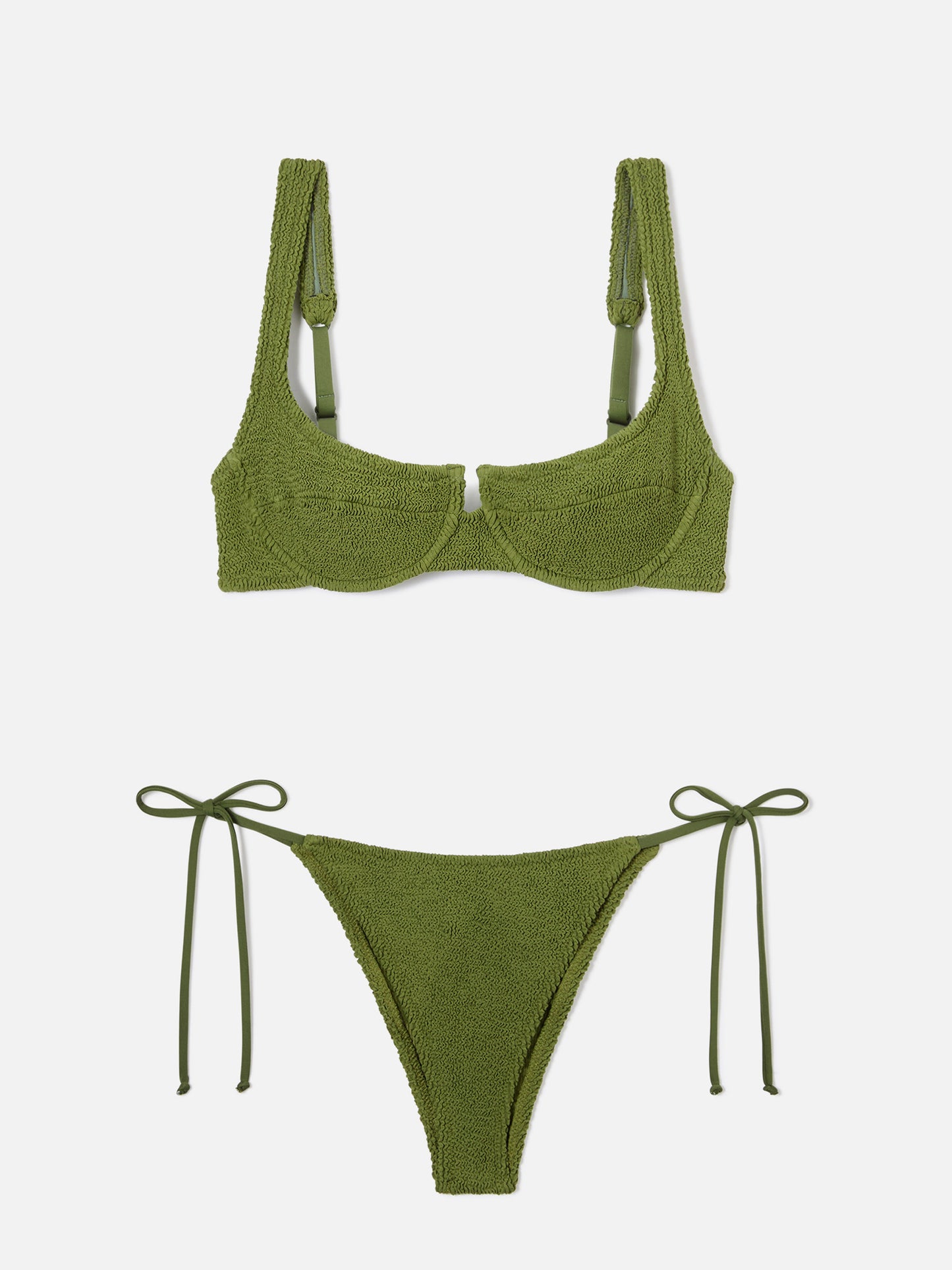Bikini Amira Marielle verde militare in tessuto crinkle
