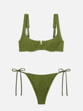 Bikini Amira Marielle verde militare in tessuto crinkle