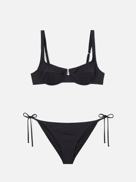 Amira Naomi schwarzer Balconette-Bikini in Uni-Farbe 