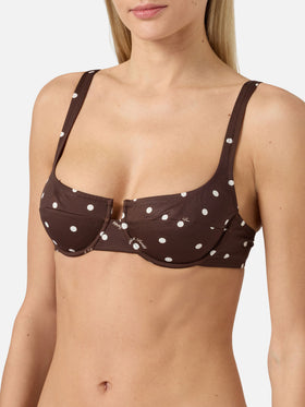 Amira Naomi brown white polka dot bikini