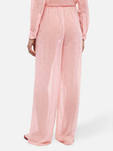 Amalia pink wide-leg georgette trousers with rhinestone embellishment