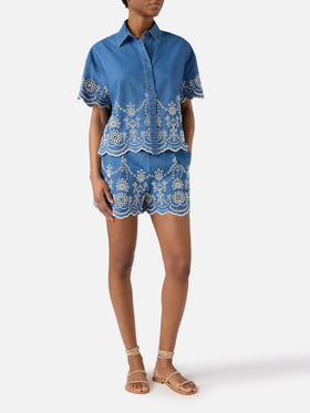 Shorts Amani in cotone con ricamo sangallo