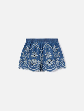 Amani Jr Chambray Shorts with broderie detailing