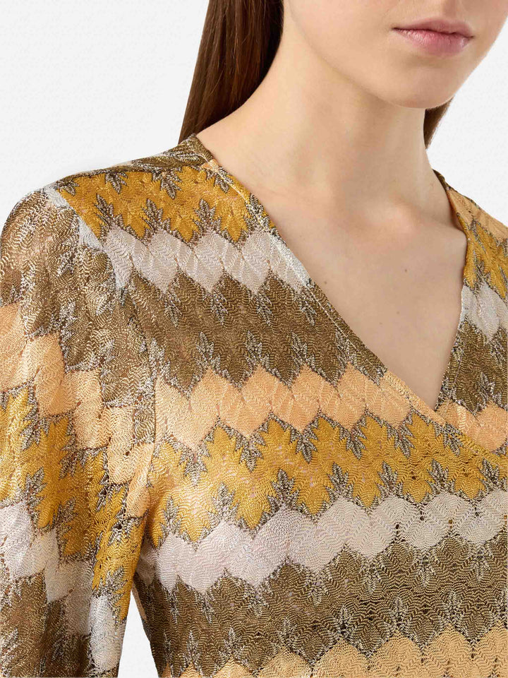 Blusa con scollo a V in tessuto raschel