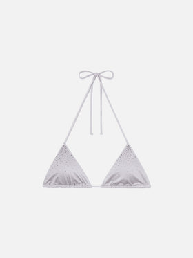 Annabelle triangle bikini top in silver with applied strass details