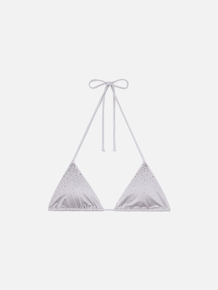 Top de bikini triangular Annabelle en plata con detalles de strass aplicados 