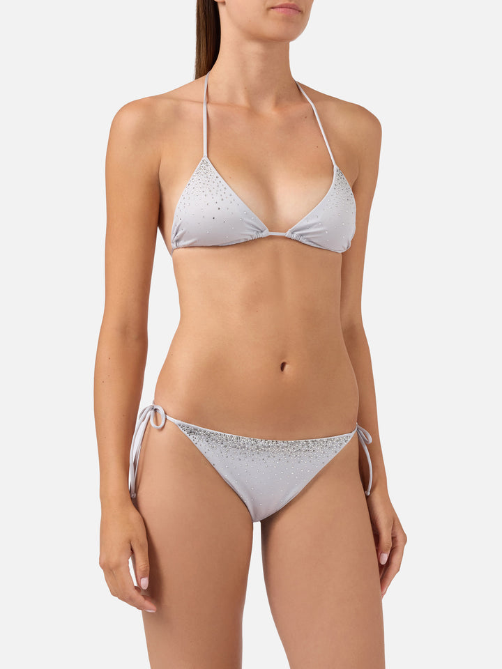 Bikini Annabelle Virgo argent à finition brillante avec détails en strass 