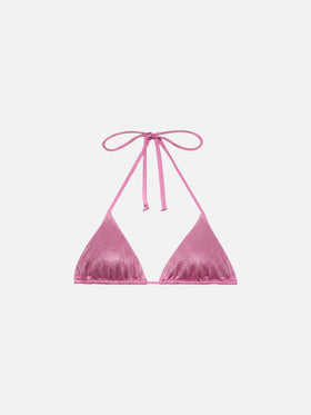 Top bikini a triangolo scorrevole con strass rosa